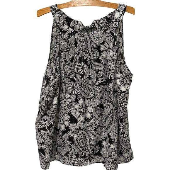Talbots | Top Sleeveless Black White Gold Floral Cotton- Size 3X - Picture 1 of 8